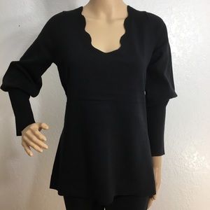 Black Scallop Neck Long Sleeve Women's Sweater